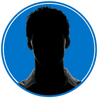 A silhouetted figure against a bright blue background.