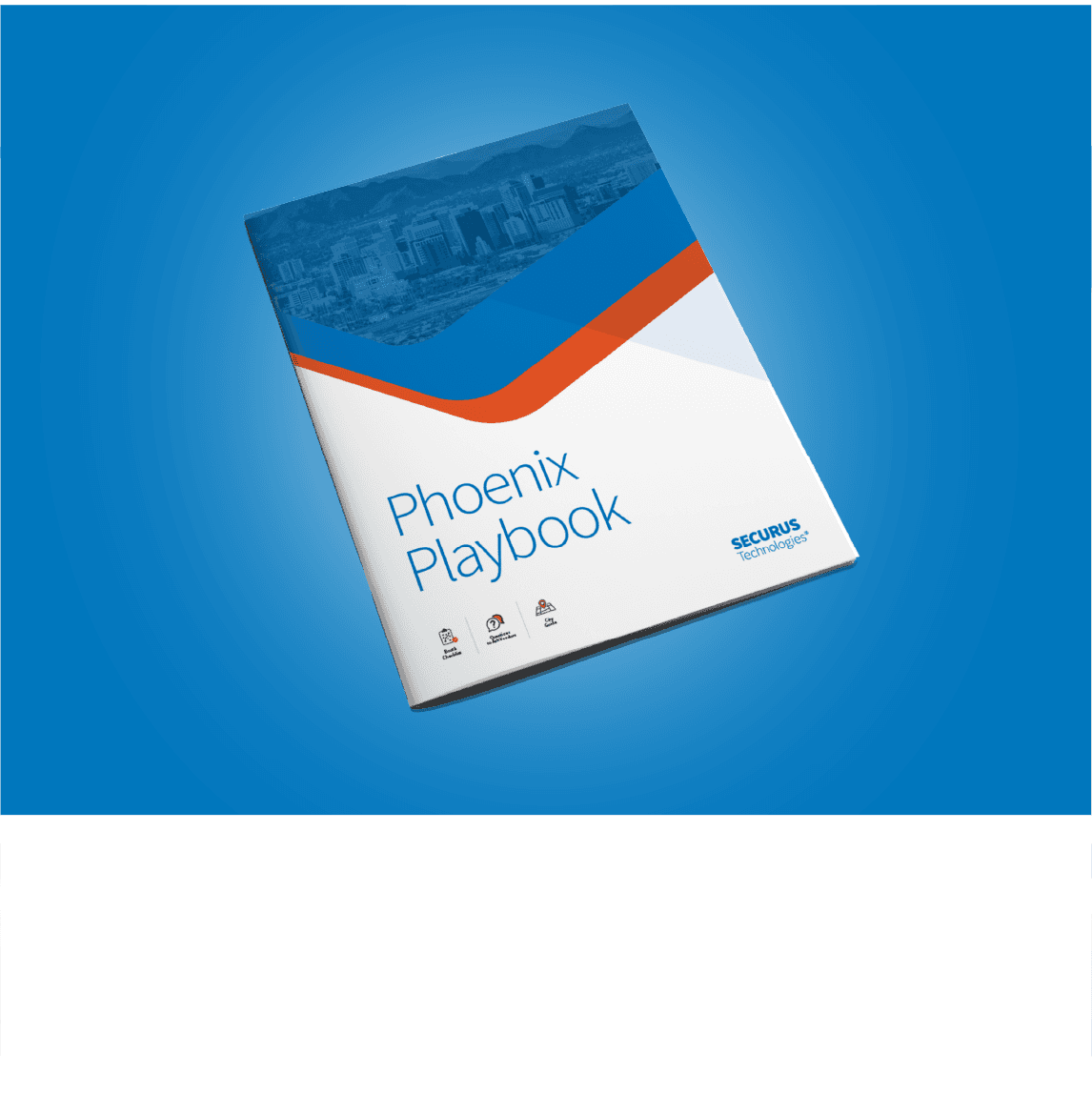 A "Phoenix Playbook" brochure by Securus Technologies rests against a solid blue background.