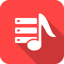 The image depicts a white musical note icon against a bright red background, with a long shadow effect creating a minimalist and modern aesthetic.