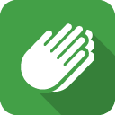 A white hand-shaped icon on a green background.