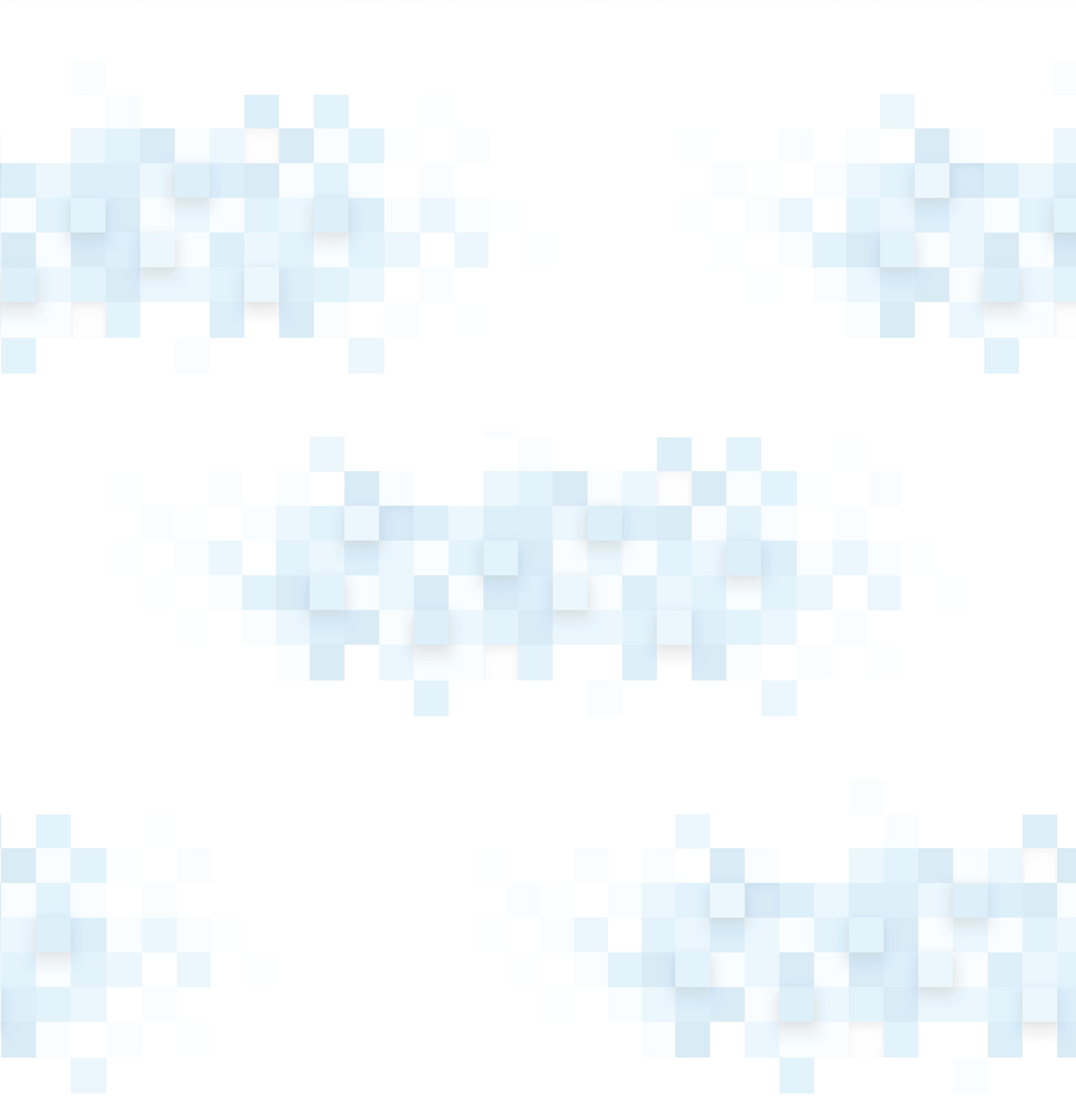Soft blue pixelated clouds drift across a white background.