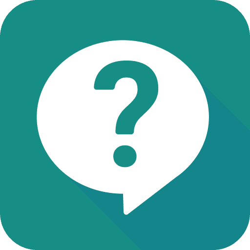A white question mark icon is displayed against a teal-colored background within a speech bubble.