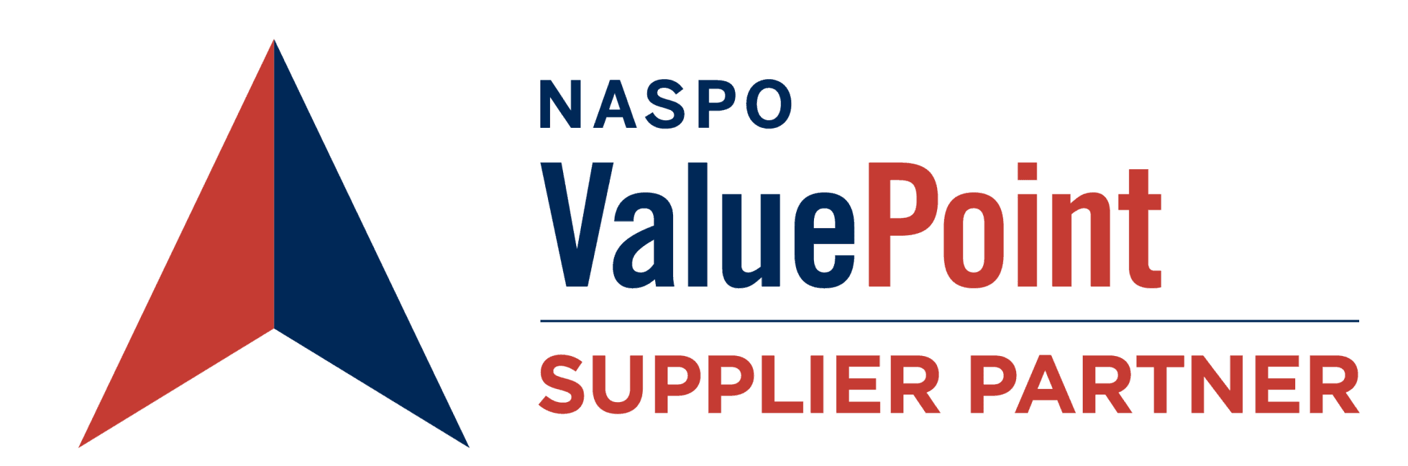 The image displays the NASPO ValuePoint logo, which includes the text "NASPO ValuePoint Supplier Partner" against a white background with red and navy blue geometric shapes.